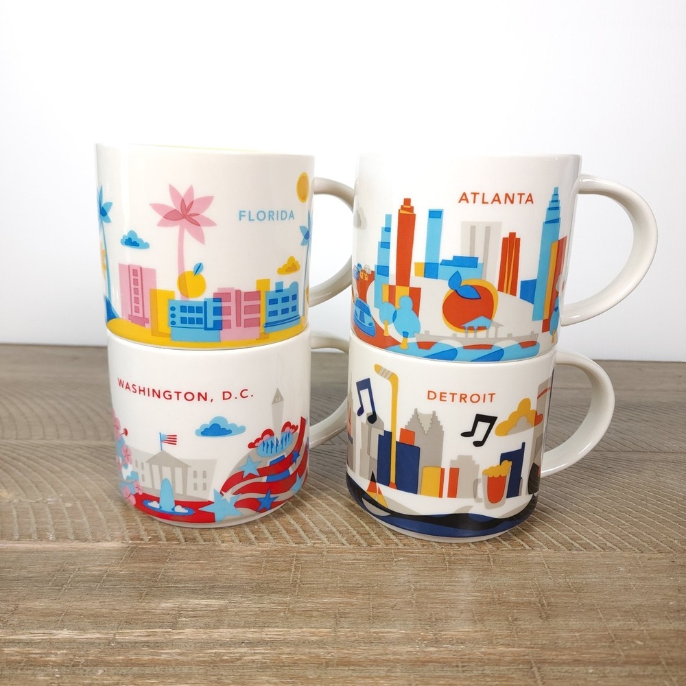 Set Of 4 Starbucks You Are Here Mugs 14oz